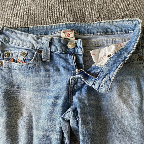 True Religion Straight Leg Jeans Womens 29 Light Wash Rainbow  Pockets - Picture 5 of 8